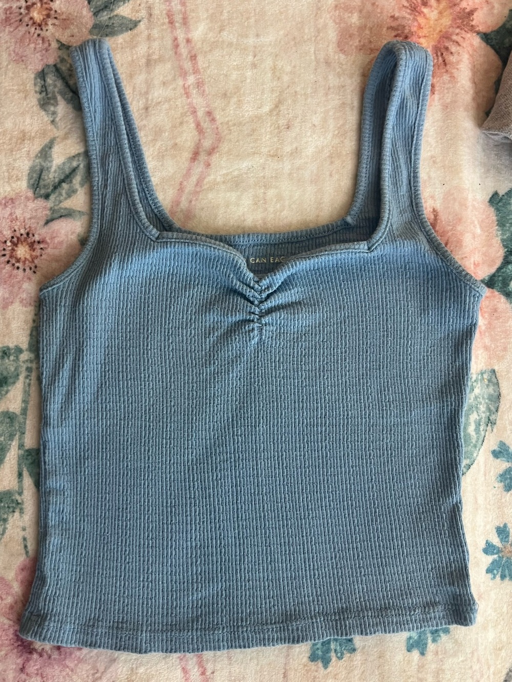 American Eagle Outfitters Light Blue Ribbed Square-Neck Tank